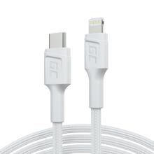 White USB-C - Lightning MFi 1m cable for Apple iPhone Green Cell PowerStream, with Power Delivery fa
