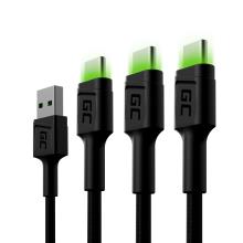 Set 3x Green Cell Cable GC Ray USB-C 120cm Cable with green LED backlight, fast charging Ultra Charg
